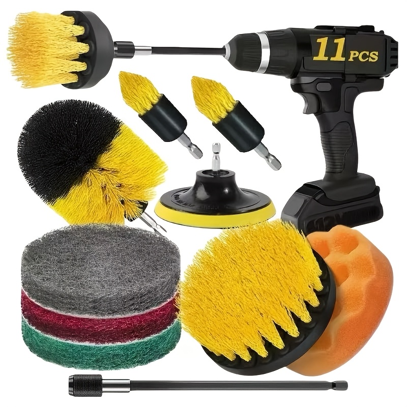 

11pcs/33pcs Set, Drill Brush Attachment, Frosted Pad And Sponge Electric Brush With Extension Rod For Grouting, Bathroom , Sinks, Corners, , Carpets, Floors, Laundry Room Cleaning