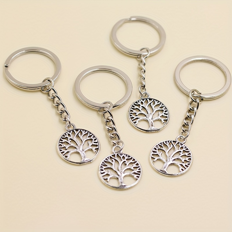 

10pc Minimalist Tree Of Life Keychain Charms - Metal Hollow Design With Split Ring For Diy Crafting Accessories