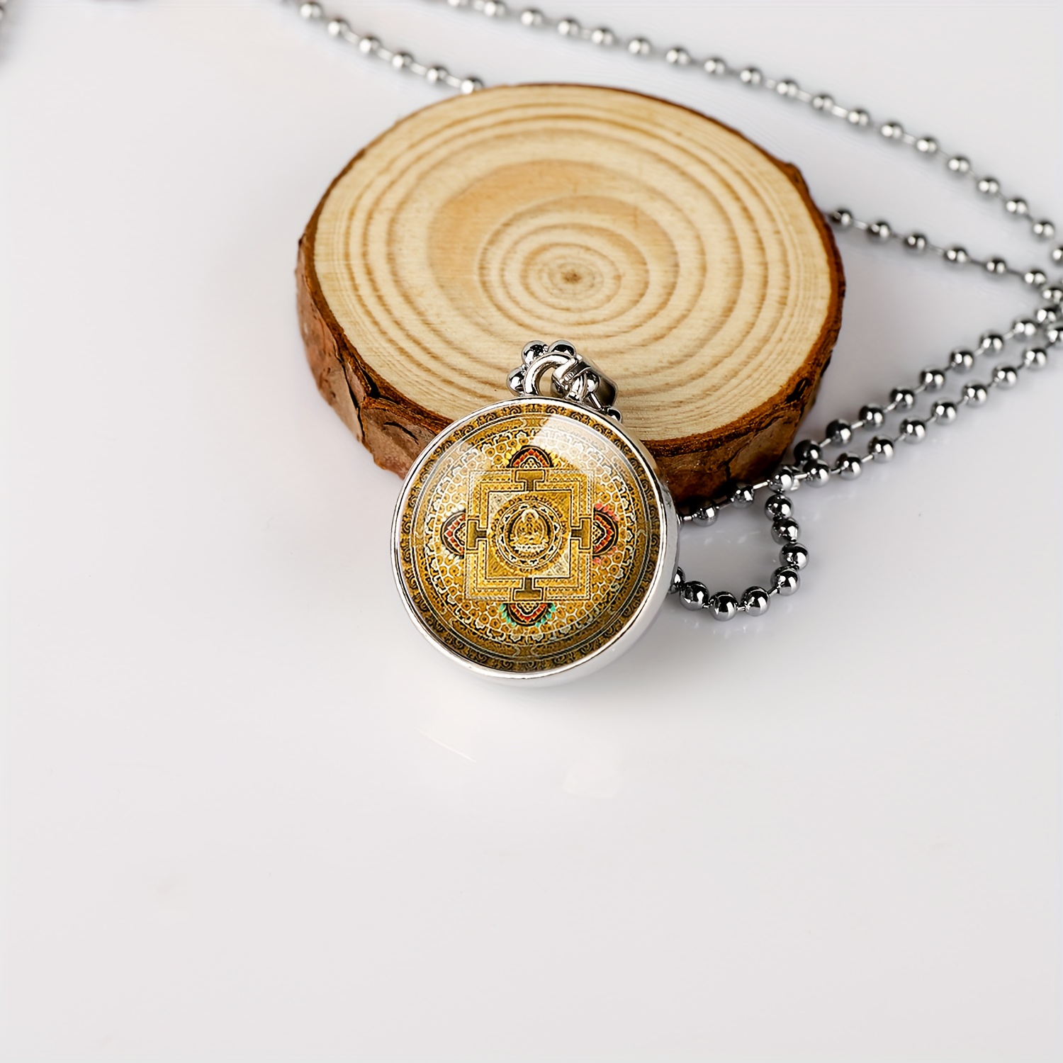 Buddha Round Pendant Necklace, Intricate Design