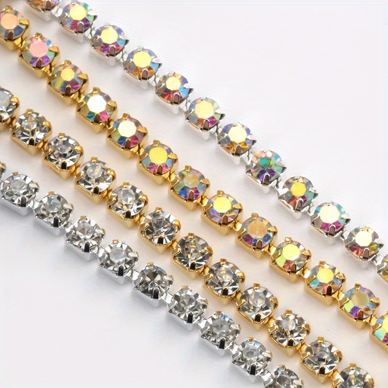 

Ducrystal Sparkling Rhinestone Chain - 1 Yard, Golden & Silvery Base, Glass Claw Trim For Diy Nail Art And Dress Embellishments, In 2/3/4mm Widths