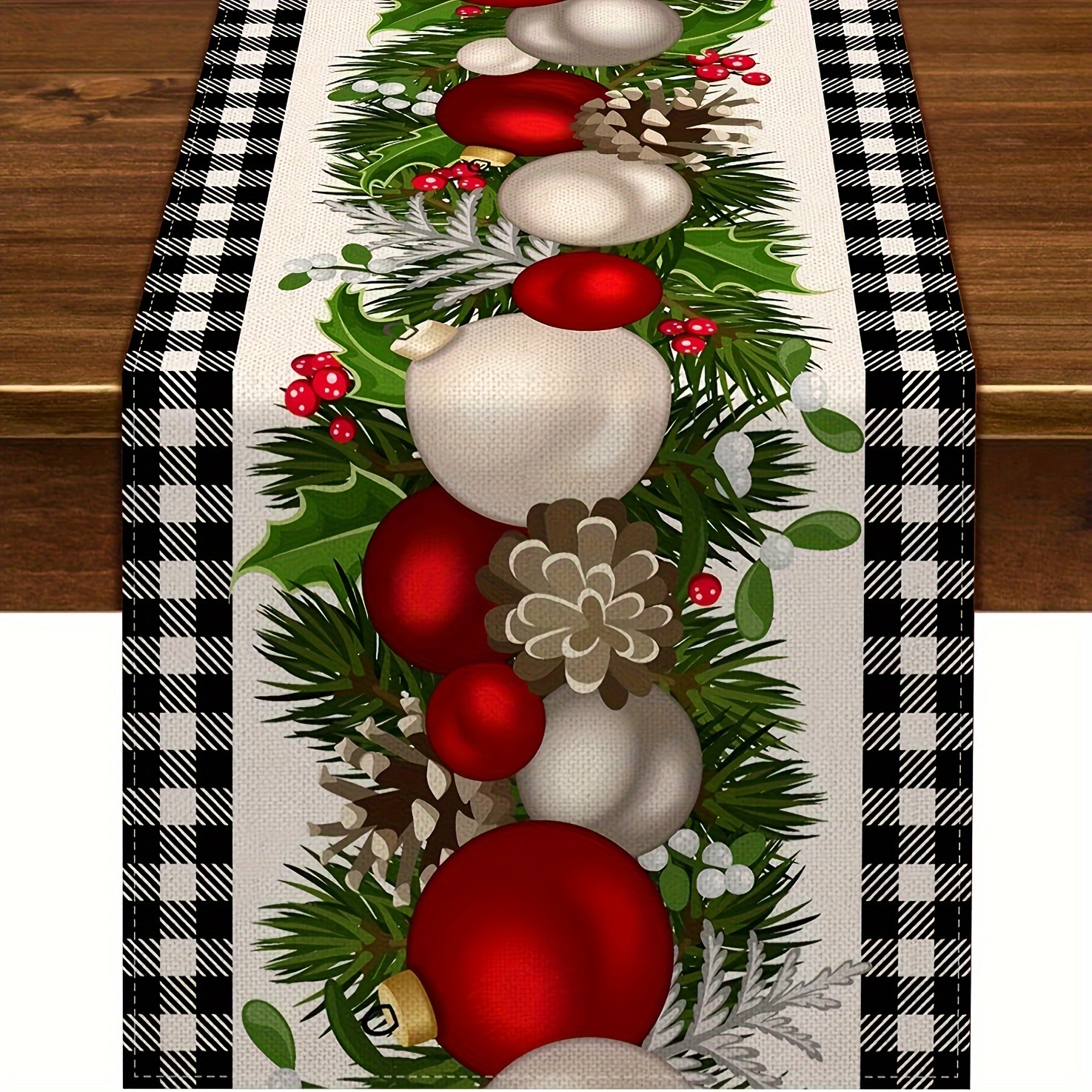 TEMU Christmas Table Runner - Linen Rectangle Holiday Decor With Checkered Buffalo Plaid, Festive Woven Runner For Home & Party Decoration, Available In Multiple Sizes (1pc, 13-inch Width)