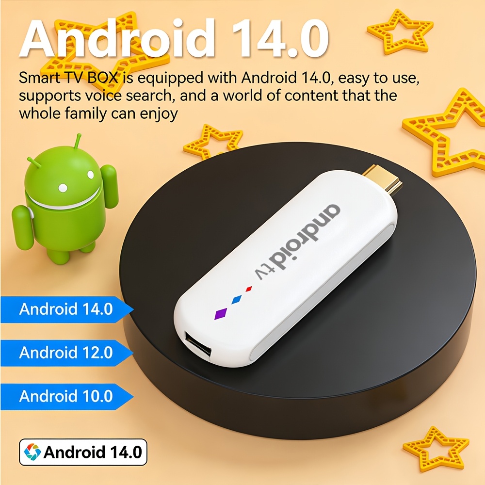 H96 Max НОВ Android 14 Smart Control TV Stick с гласово управление, 4K Ultra HD, 2GB RAM 16GB ROM, 64-bit AllWinner, 3D USB Type-C, Dual 2.4/5GHz Wi-Fi 6, Wireless 5.0, Интелектуален контролен интерфейс, Mini USB конектор, USB захранване, ≤36V - Умен стрийминг медиен плейър
