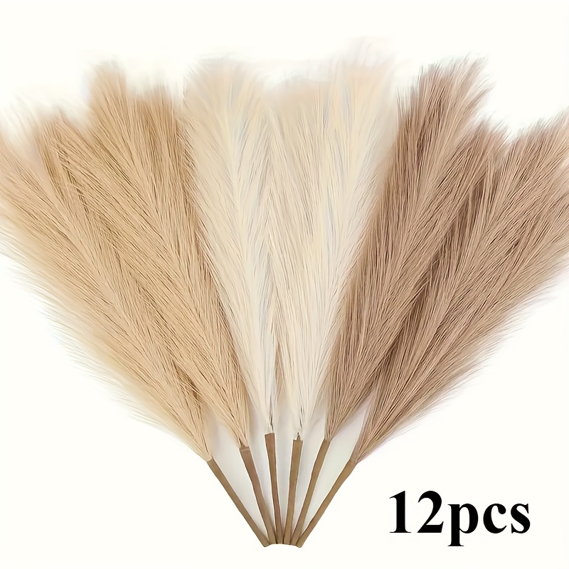 12 large artificial pampas   realistic natural mixed color of pampas grass   grass and fluffy vine shrubs bohemian style vase filling christmas easter valentines day and other holiday decorations