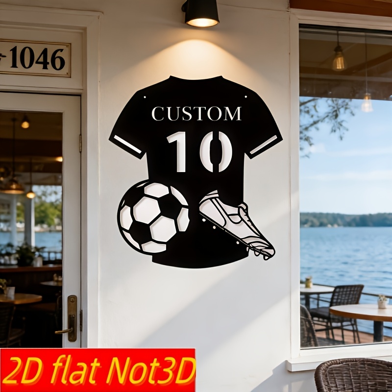 TEMU 2d Flat Customizable Soccer Player Jersey Acrylic Wall Decor, Football Boots And Ball Design, Personalized Name And Number, Gift For Soccer Fans