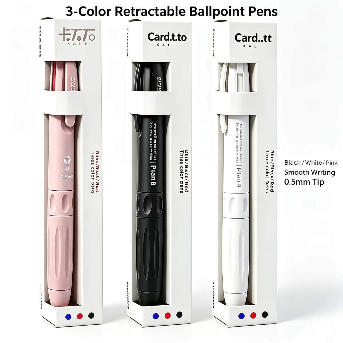 TEMU 3pcs/box White And Black Minimalist Retractable Ballpoint And Gel Pen Set, In One, For Highlighting And Marking, Suitable For Various Occasions