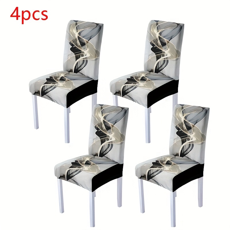 Image of Open ] 4pcs/6pcs Chair Covers[ 4pcs (including 4 Single Chair Covers), 6pcs (including 6 Single Chair Covers)] Black And Golden Abstract Pattern Print
