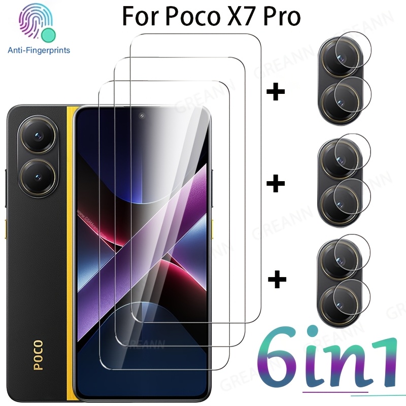 TEMU (3+3) para Poco X7 de pantalla de cobertura total para Poco X7 Pro Vidrio templado para Poco X7 Pro Película para lente
