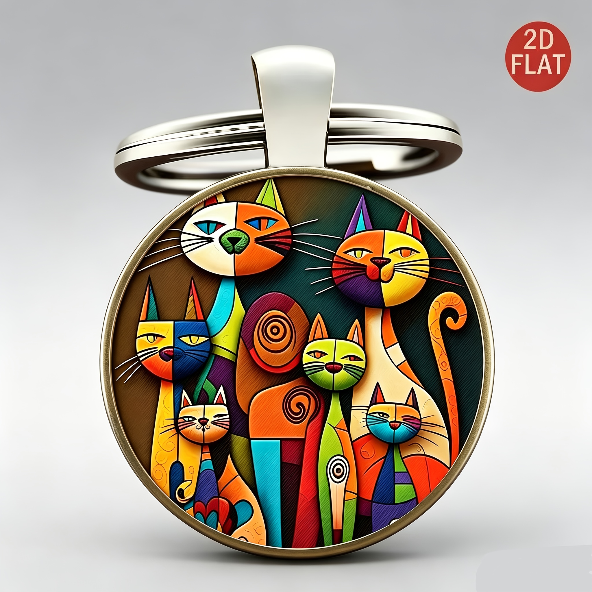 TEMU 1 portachiavi retr簷 vintage in metallo con colori a , geometriche, dipinti artistici di , portachiavi, accessori di animali carini di nicchia,