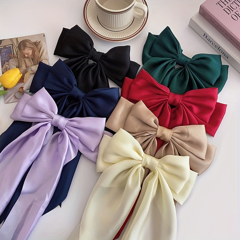 

4pcs Elegant Solid Color Ribbon Bowknot Shaped Hair Clips Vintage Hair Decoration Trendy Hair Accessories For Women And Daily Use Wear