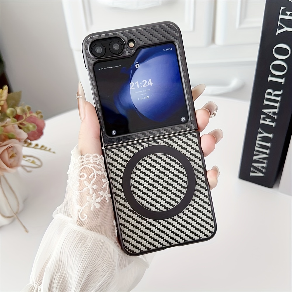 TEMU Phone Case - High-end Electroplated Carbon Fiber Pattern Case Suitable For Galaxy /5/4/3, Supports Wireless Charging, Transparent , Ultra-thin Z