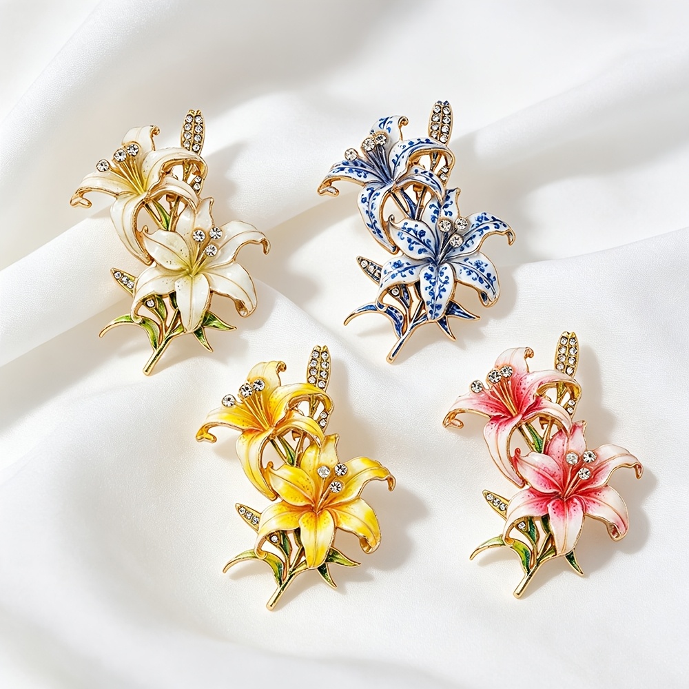 Double Lily Flower Brooch Pin, Vintage Floral Design