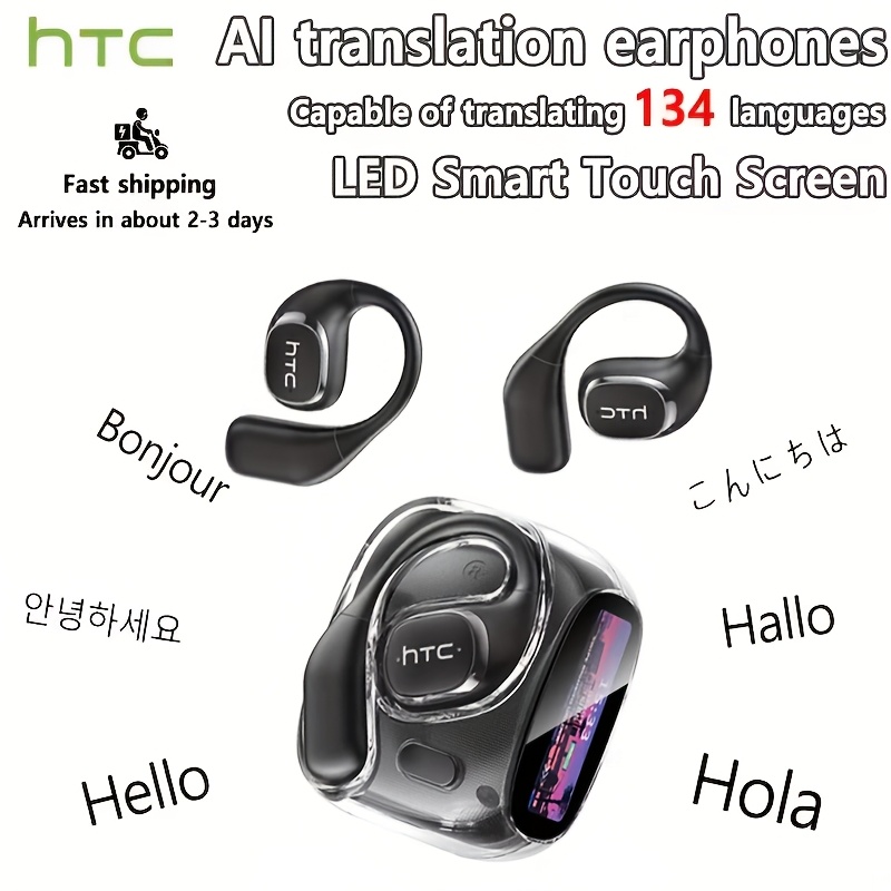 Htc Ne11 Ai Wireless Translation Headset, Supports 134 Languages, Screen Display, , Panoramic Enhancement, 30 Hours Of Long , Suitable For Business Travelling And Studying