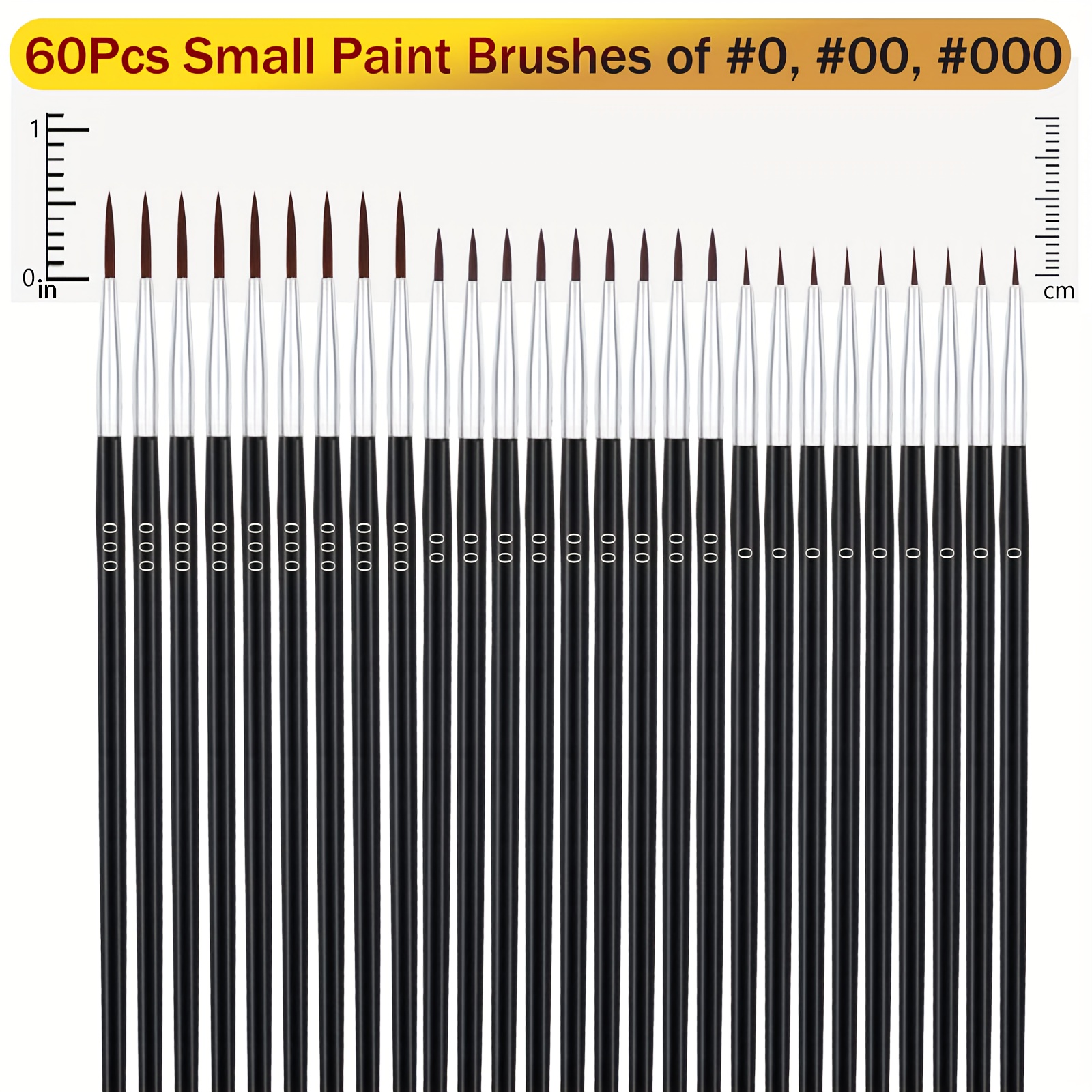 

60 Thin Detail Paintbrushes, Fine Tip Paintbrush Set, 3 Sizes # 000 # 00 # 0, Suitable For Miniature 40k Model Crafts, Watercolor, Acrylic Oil Painting