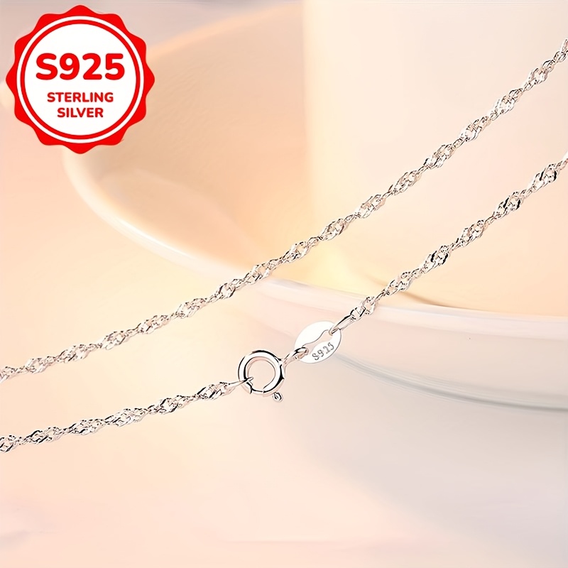 

S925 Sterling Silver Women's Plain Chain, Hypoallergenic Shimmering Water Ripple Necklace, Suitable For Weddings/ Day/gifts. Each Piece Weighs About 1.1g.