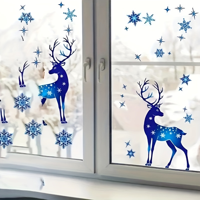 

30pcs Set Of Blue & Reindeer Window Clings - Christmas & New Year's Decorative Stickers For Home Decoration, No Power Needed, Holiday Enhancement