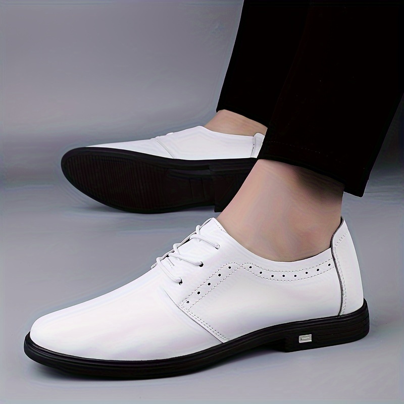 *'s Sleek White Dress Shoes Casual Fashionable Lace-Up Flats for  Business and Outdoor Wear, Soft Rubber Sole Fall