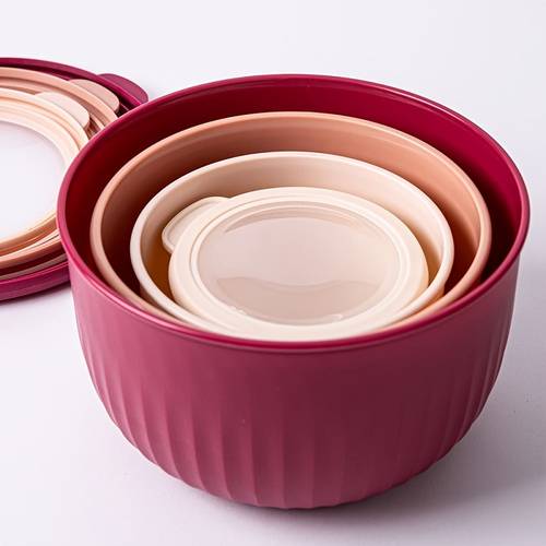 item picture high end colored salad bowl set with lids stackable plastic mixing bowls in rose color 8pcs deep bowls for larger capacity