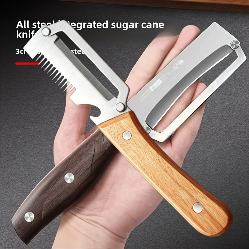 2pcs Stainless Steel Wooden Handle Peeler, Commercial Sugarcane Peeler, Pineapple Cutter, Kitchen Melon Seed Peeler - Blade, Fruit Peeler | Ergonomic Handle | Wooden Handle Knife