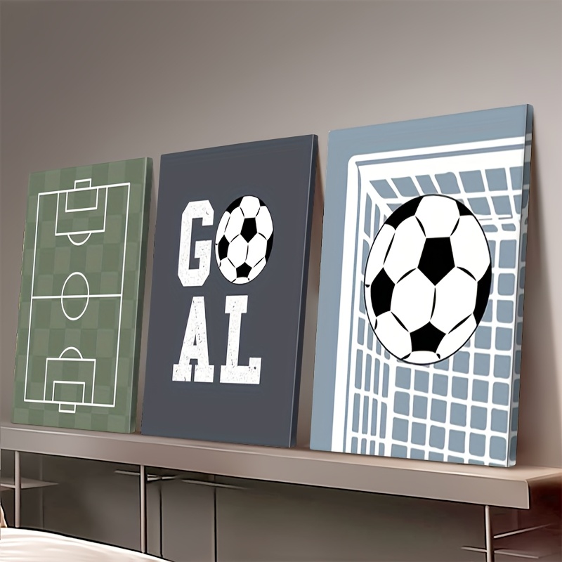 TEMU 2d Flat, 2d Flat Design, 3pcs Set, Minimalist Football-themed Printed Canvas, Frameless Decoration, Stylish And Fun Home Decor, Suitable For