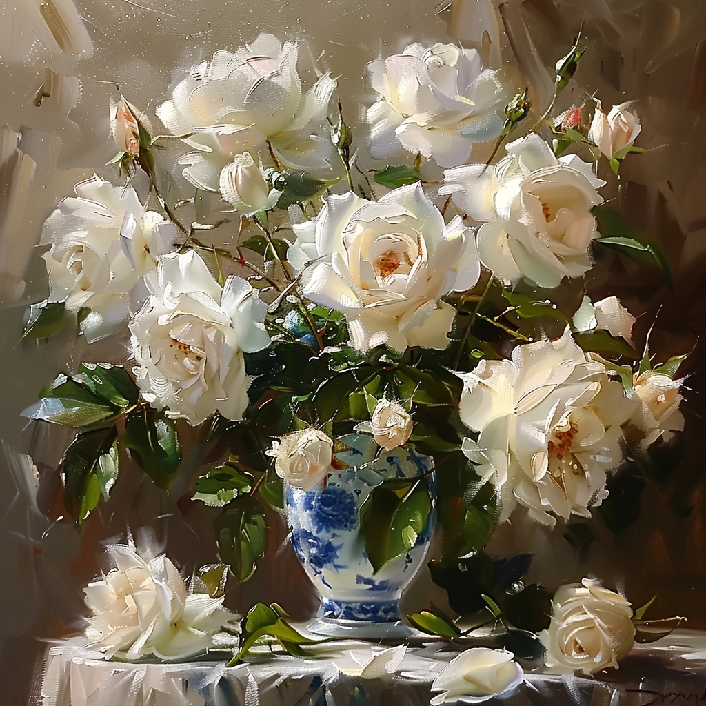 

1pc Large Size 40x40cm/15.7x15.7in Without Frame Diy 5d Artificial Diamond Art Painting White Flowers, Full Rhinestone Painting, Diamond Art Embroidery Kits, Handmade Home Room Office Wall Decor