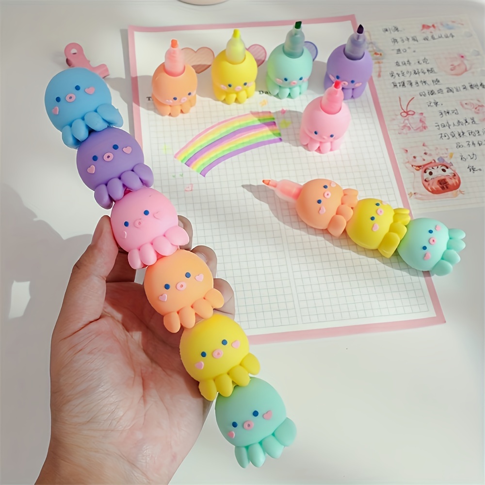 

5-piece Cute Octopus Highlighters - Vibrant Fluorescent Colors, Non-toxic Markers For Drawing & Graffiti, Ideal For School And Office Use