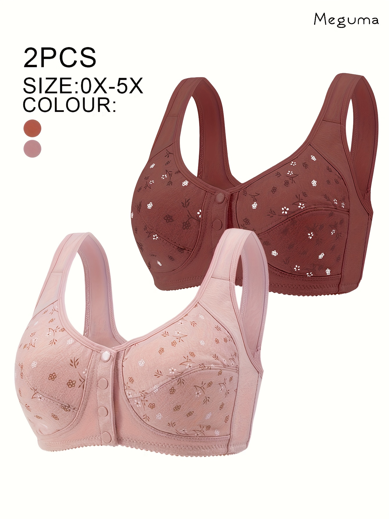 2pcs Women'S Plus Size Soft Bra Set - Elegant Front Closure Bra & Camisole with Random Floral Print, No Padding, Wireless Support for Spring/Summer, Comfortable Undergarment, Casual Attire, Elegant Undergarment, No Padding Bra