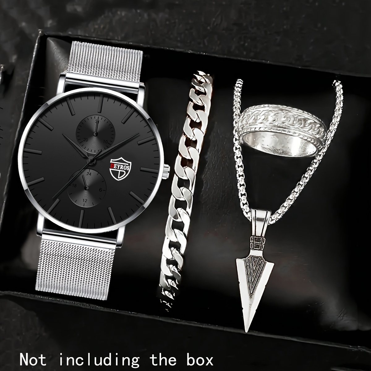 TEMU 4pcs Men's Watch + Necklace Set, Casual Business Quartz Men Watches, Fashion Accessories, Suitable For Any Occasion, Gifts For Men