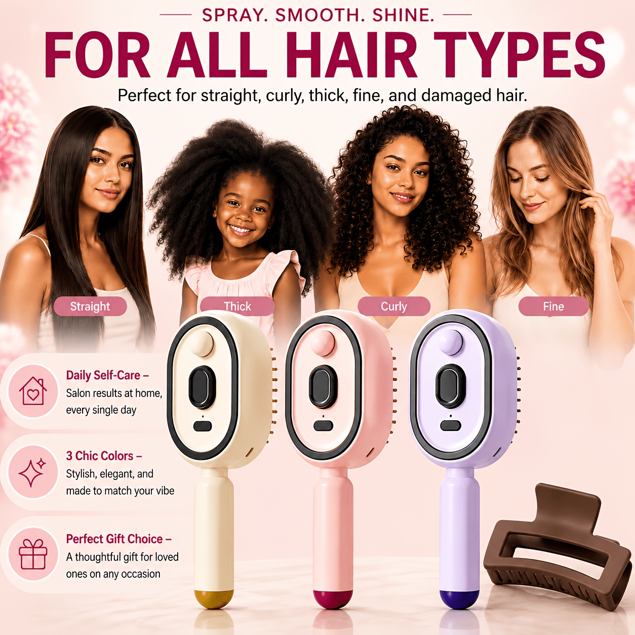 Electric Steam Hair Brush, Cordless Rechargeable Hair Straightener Brush with Detangling Comb