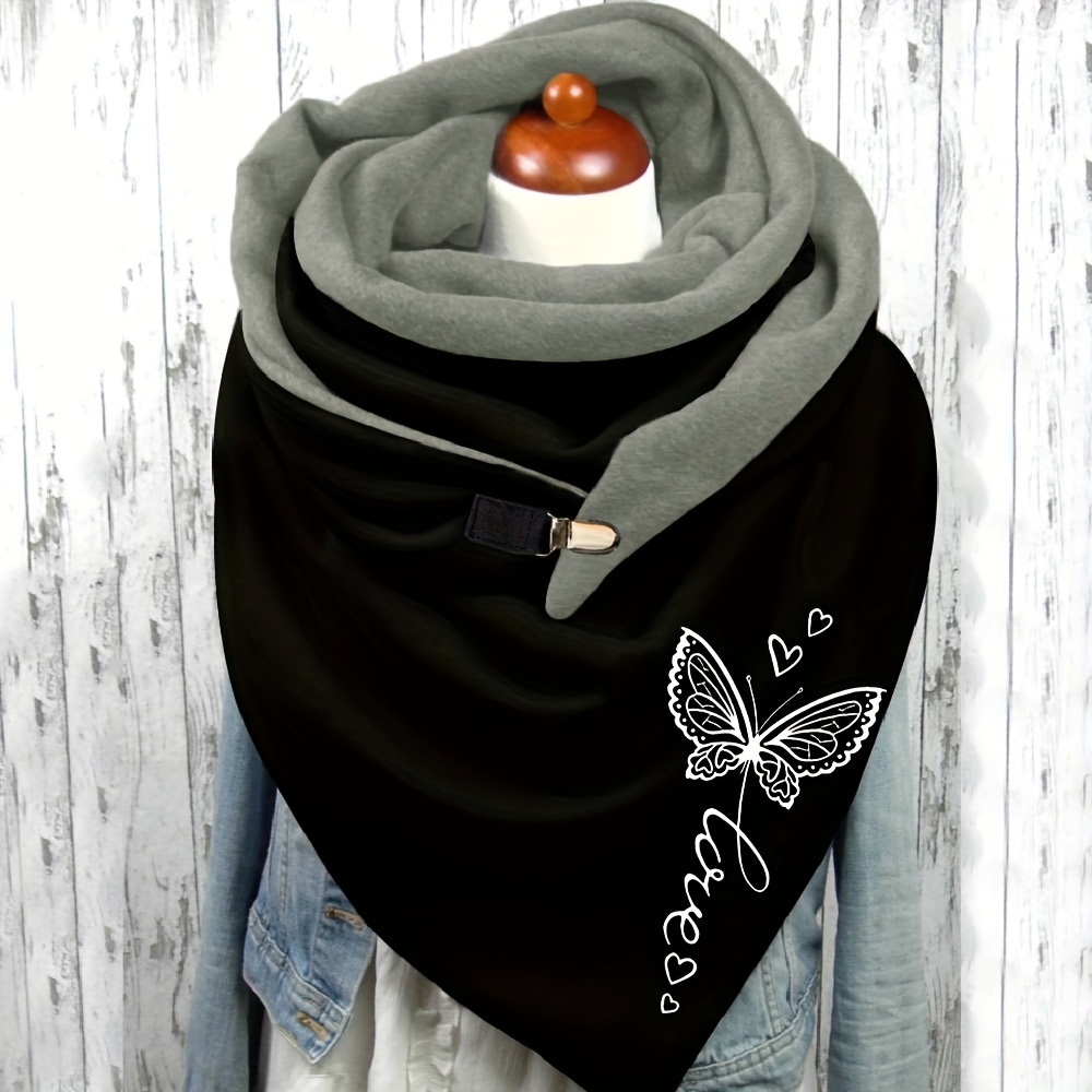 

Butterfly Print Polyester Neck Gaiter, Elastic Scarf, Decorative Weekend Casual Wrap, Soft Comfortable Warmth, Windproof Triangle Scarf With Clasp, No Feather Printing