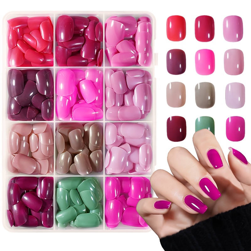 

A Set Of 288 Short Round Solid -on Nail Patches, 12 Mixed Color Colors, Shiny Full Coverage Acrylic False Nails, Perfect Gift For Women And Girls.