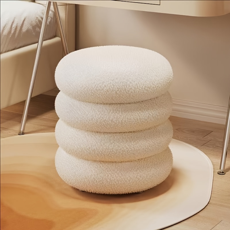 Image of Creamy Style Sofa Bench Light Luxury Internet Celebrity Petal Stool Living Room Shoe Changing Bench Home Entrance Round Stool