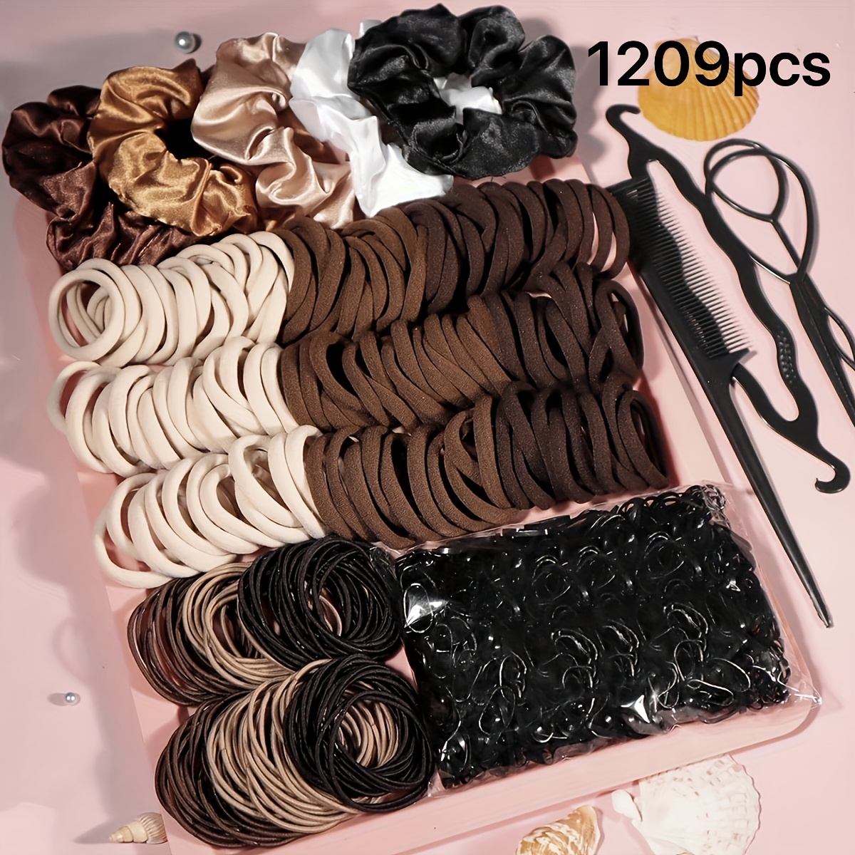 TEMU 1209pcs Women's Hair Accessory Set, Assorted Elastic Hairbands, Bohemian And , Headbands, Ponytail Holders, Bun Makers, Disposable Hair Elastics, Bun Makers, Hair Styling Packs