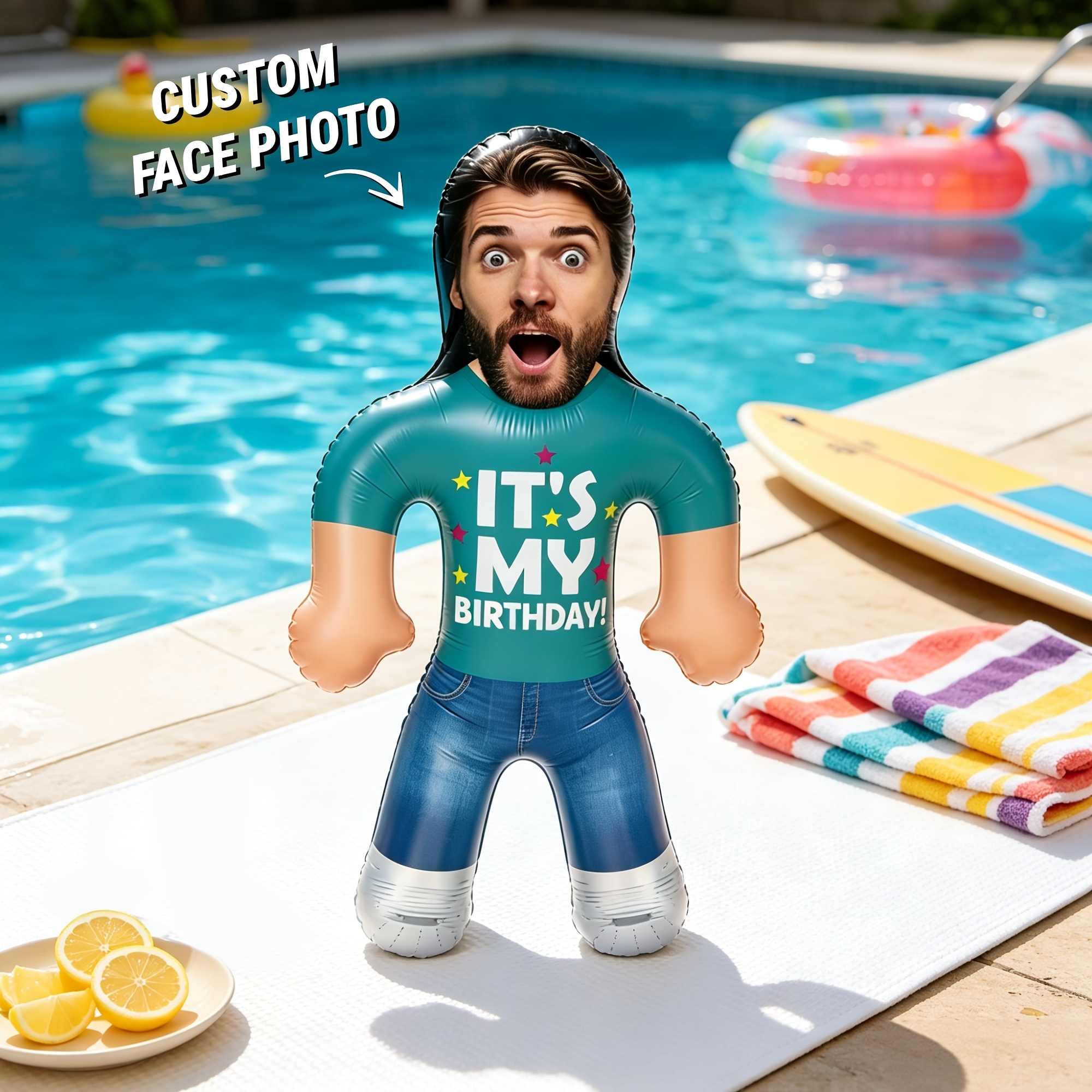 TEMU Custom Face Inflatable Doll, Personalized Face Photo, My Birthday Text Style, Birthday Party Decoration Setup, Inflatable Yard Decorations,