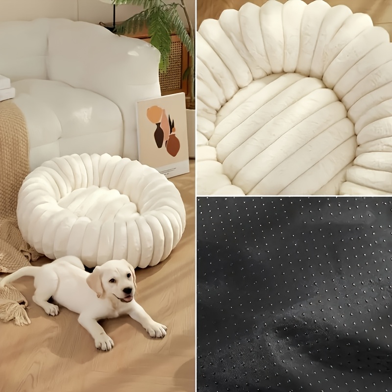 luxurious plush round pet bed for dogs cats   rabbit fur   non slip bottom polyester fill ideal for small to large breeds Product details 3