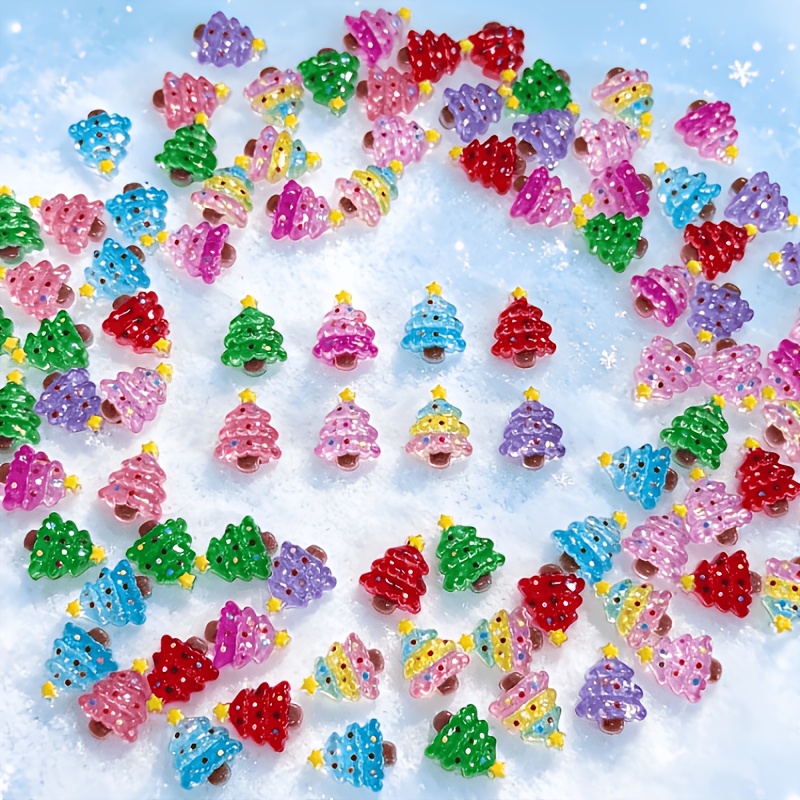 TEMU 30pcs Set Of Colorful Christmas Tree Resin Decorative Accessories, Suitable For Christmas Holiday Decorations, Diy Phone Cases, Scrapbooking,