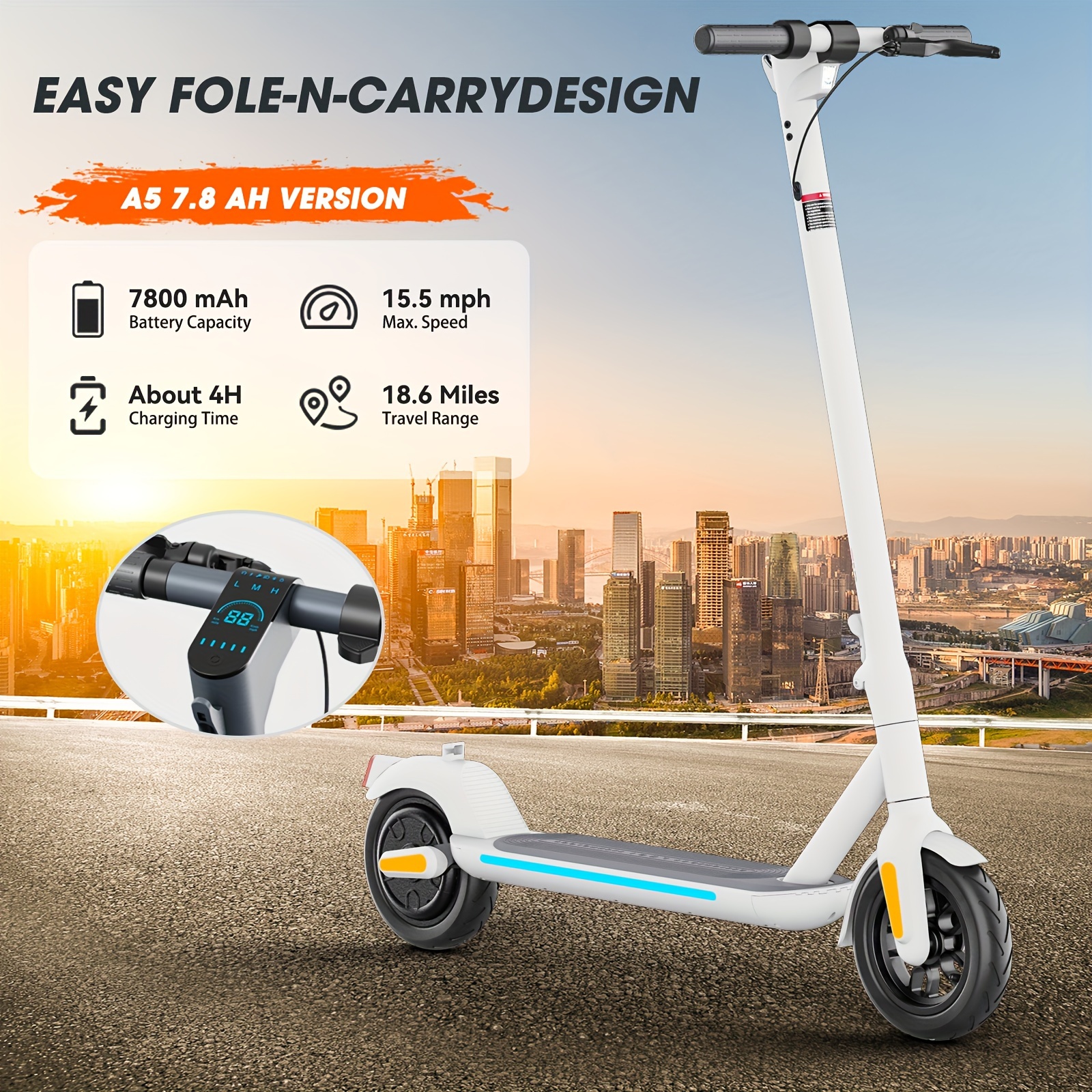 

Powerful 350w Foldable Electric Scooter For Adults With 9" Wheels, 7.8ah Battery Supports 25km/h Max , , 30km Range, App And Smart In