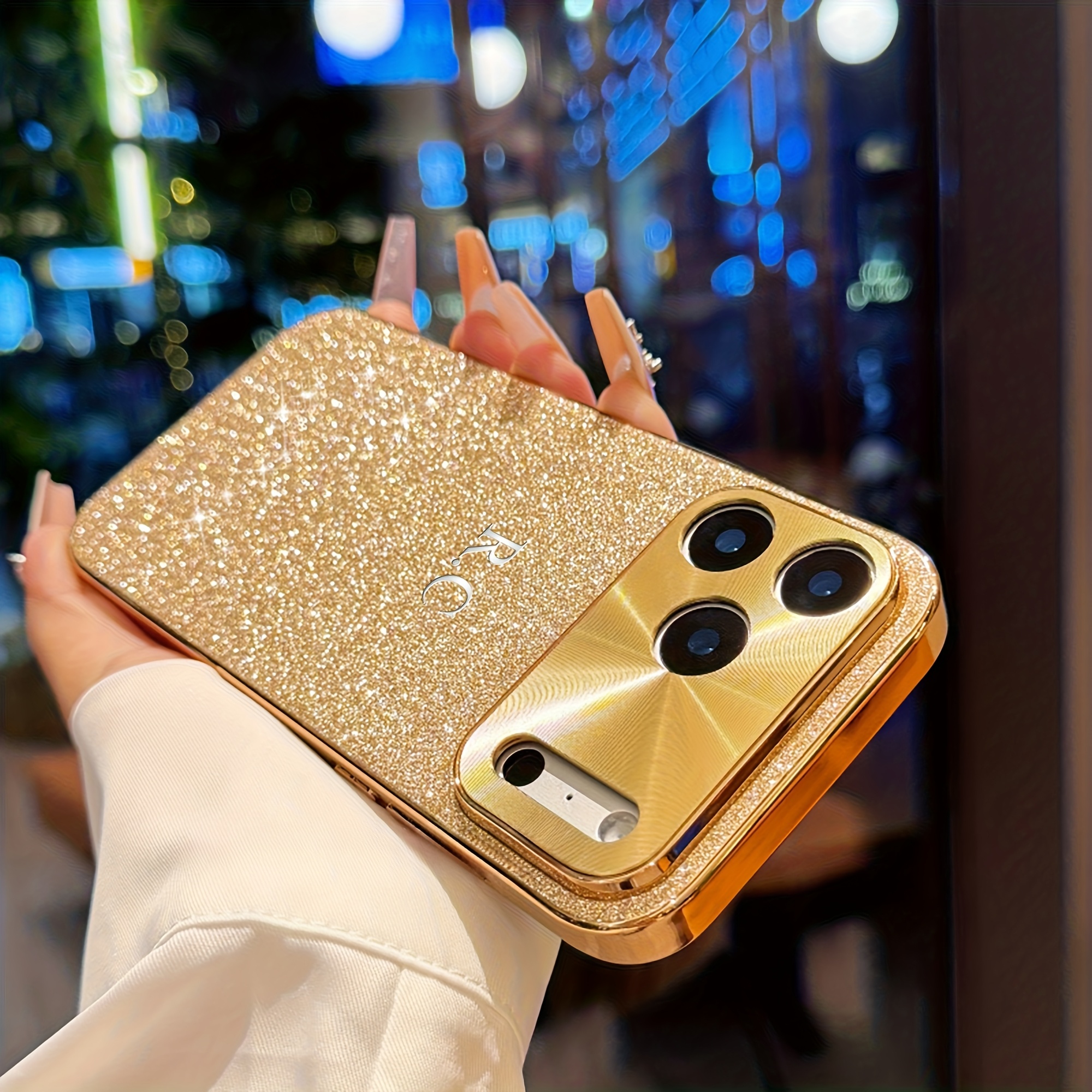 TEMU Phone Case: Personalized Luxury Sparkling Glitter Customized Name Initial Phone Case Compatible With Iphone 18 17 16 15 14 13 Pro Max 17 Hot