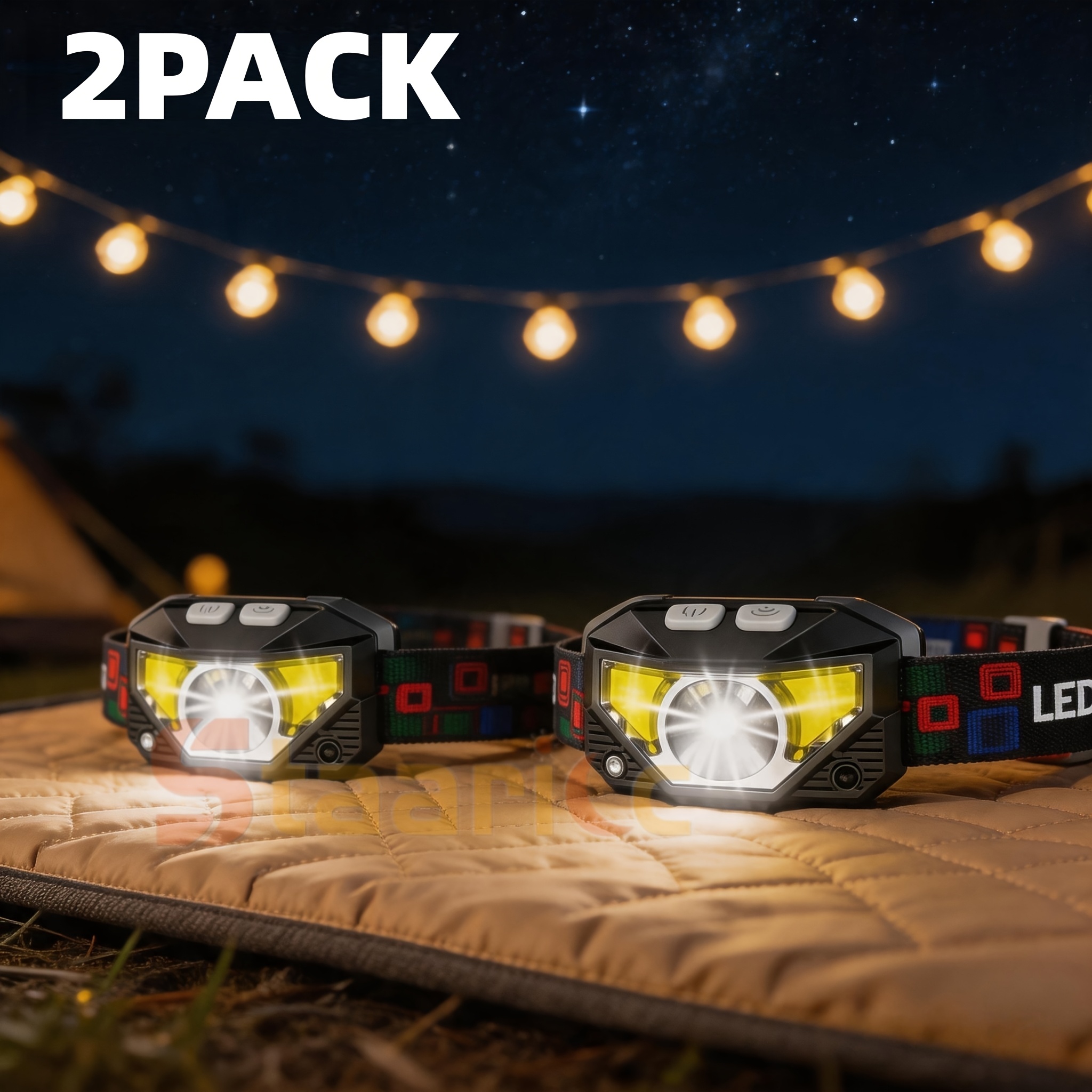Staaricc 2/1pc Rechargeable Led Headlight, With Motion Sensor, 8 Lighting With Red And White Light For Outdoor Camping, Running, Fishing, Emergency