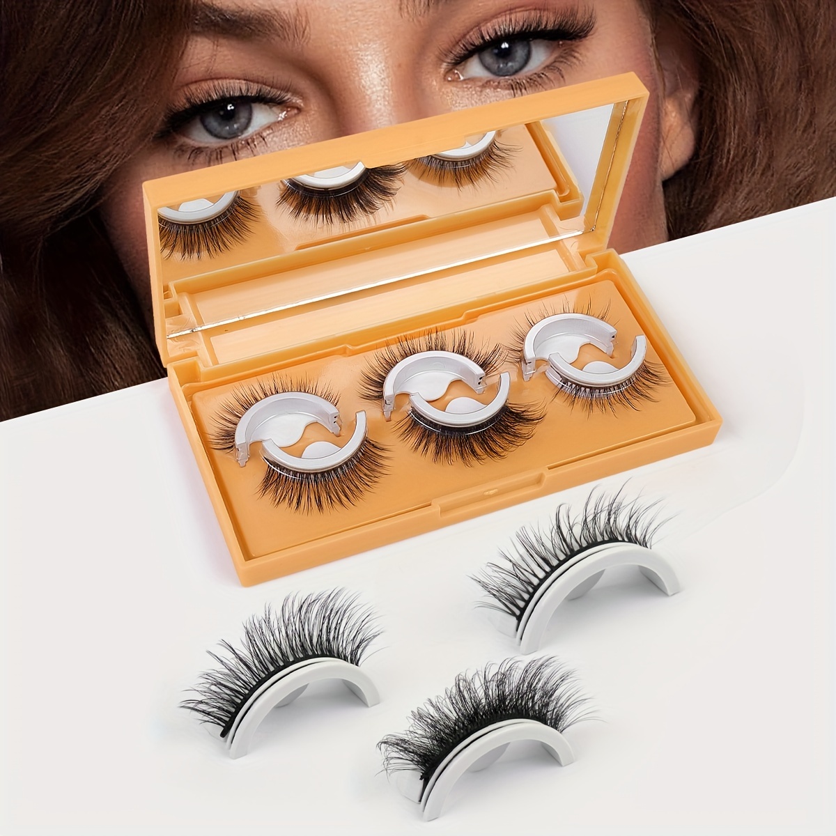 

3 Pairs Glue-free Self-adhesive False Eyelashes Natural Cross Style Fluffy Curling Thick Wispy Eye Lashes Mixed Style Reusable Self-adhesive Eyelashes