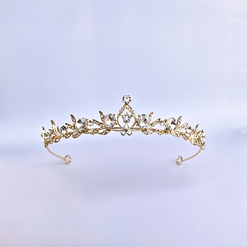 TEMU 1pc Fashionable Elegant Artificial Crystal Princess Crown - Alloy Crown, Sparkling Decor, Suitable For Weddings, Birthdays, Stage Performances,