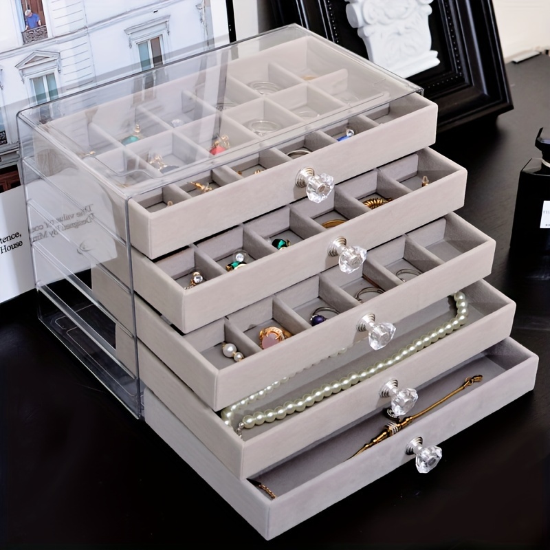 

5- Jewelry Organizer, Pet Drawers, Contemporary , Stackable , Earring, , Bracelet Storage Box, Removable Trays, Rectangular, No , For Home & Kitchen Use, Jewelry Boxes