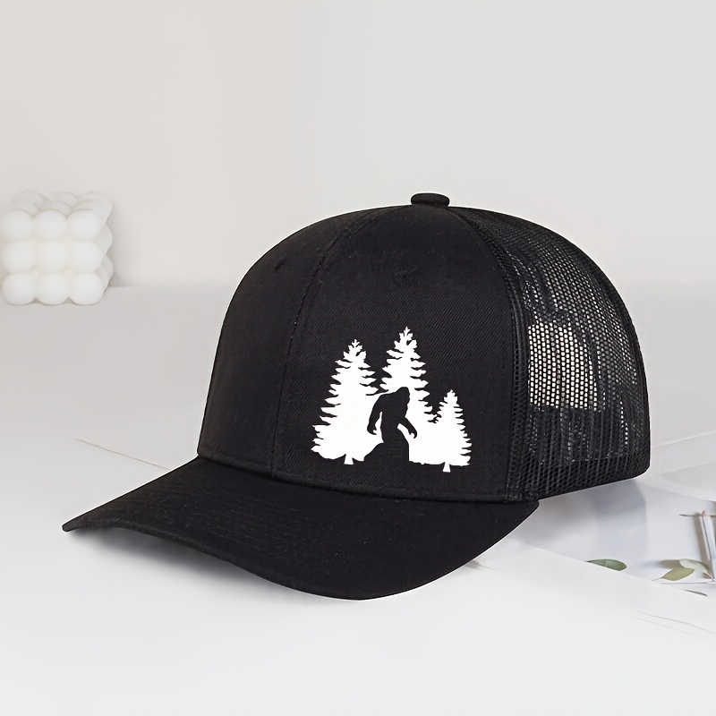 TEMU Casquette de noire pour homme avec impression de forêt et de silhouette - Légère, respirante, réglable, parfaite pour le camping, la pêche, la