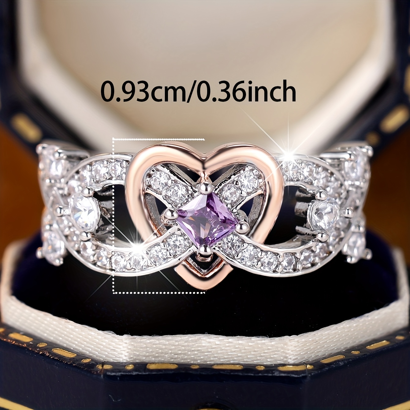 Purple Micro-Paved Zirconia Heart Ring Gift