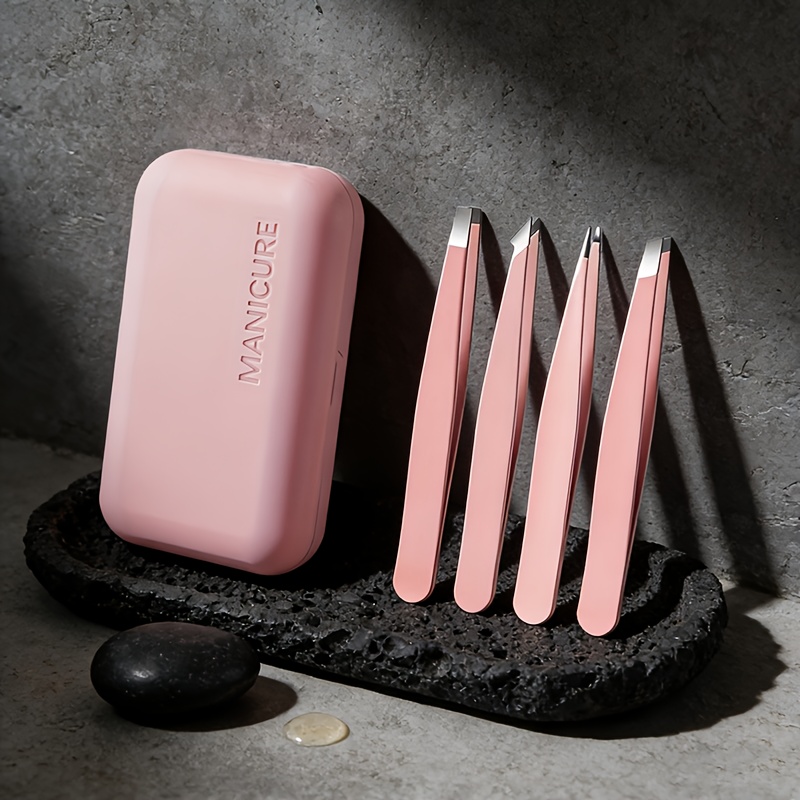 TEMU 4pcs Eyebrow Tweezers Set For Men And Women, With A Mirror Storage Case, Designed For Facial Hair Removal On Eyebrows, Chin, And Cheeks
