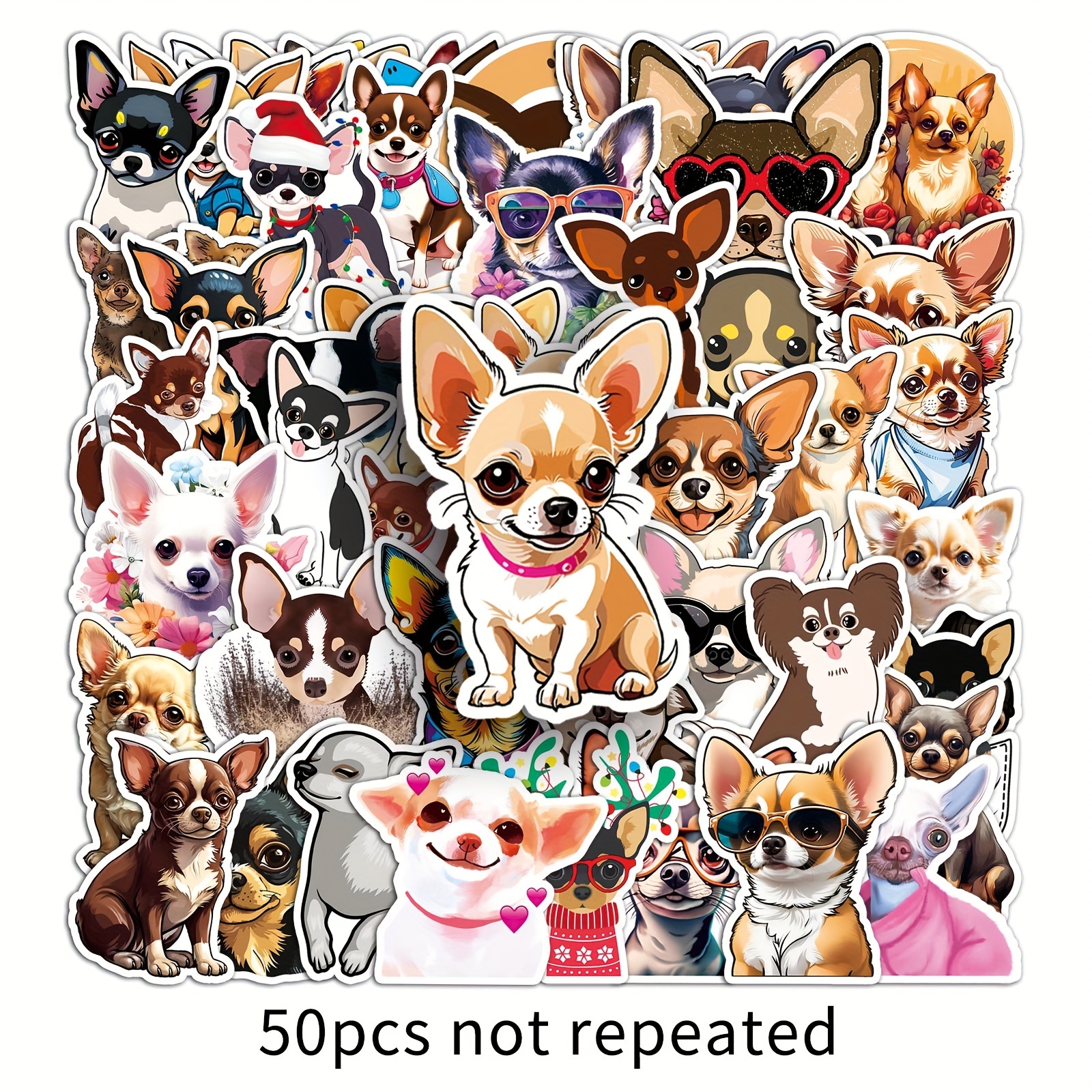 Image of 50pcs Chihuahua Cartoon Animal Cute Dog Creative Decoration Mobile Phone Handbag Luggage Box Desktop Sticker