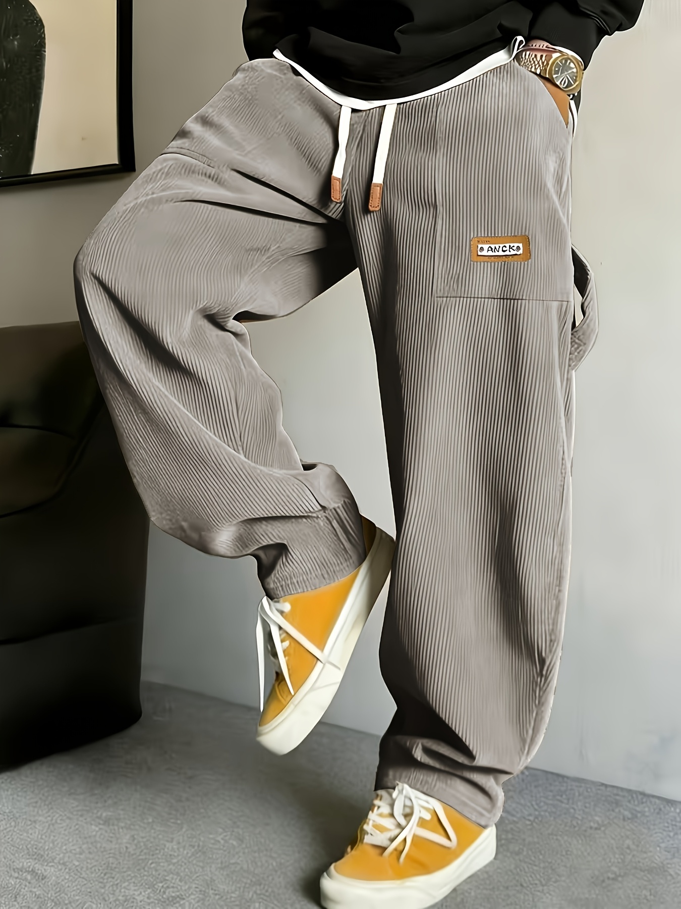 item picture   high end vintage corduroy casual pants for men multi pocket wide leg trousers versatile and trendy long pants straight leg fashion cargo pants autumn winter essentials