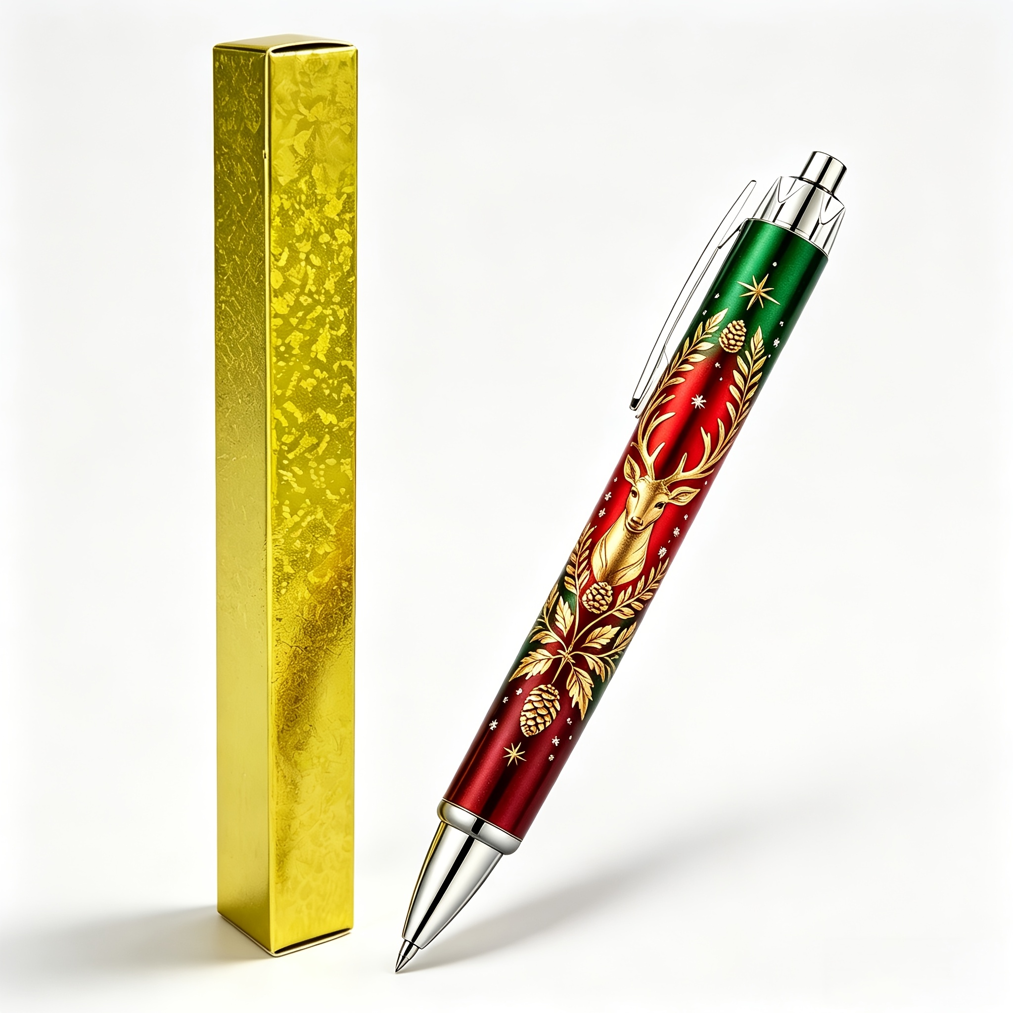 TEMU 1pc Golden Christmas Elk Ballpoint Pen, Modern Hd Printed Design, Black Ink Smooth Writing, Box Packed, School Office Stationery, Ideal For