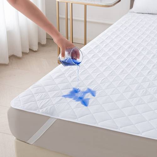 100 waterproof ultrasonic embossed mattress protector with pattern elastic corner straps for mattresses up to 14 soft comfortable quilted bed cover washable mattress topper for bedroom hotel and dorm white grey no pillowcase