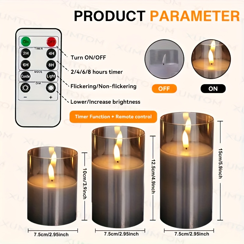 3 stuks Vlamloze LED Kaarsen met Afstandsbediening - Realistische Flikkerende Beweging, Instelbare Helderheid
