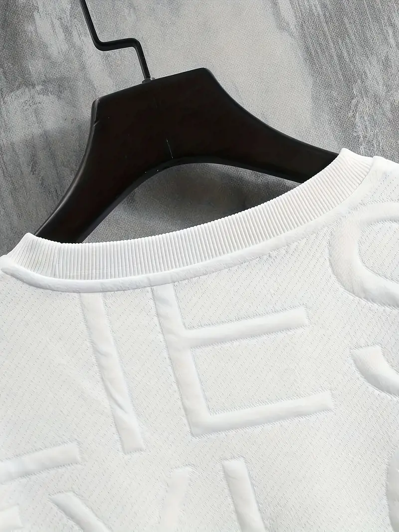 letter pattern textured and knit mens solid color short sleeve crew neck t shirt trendy and chic tops for men for summer details 8